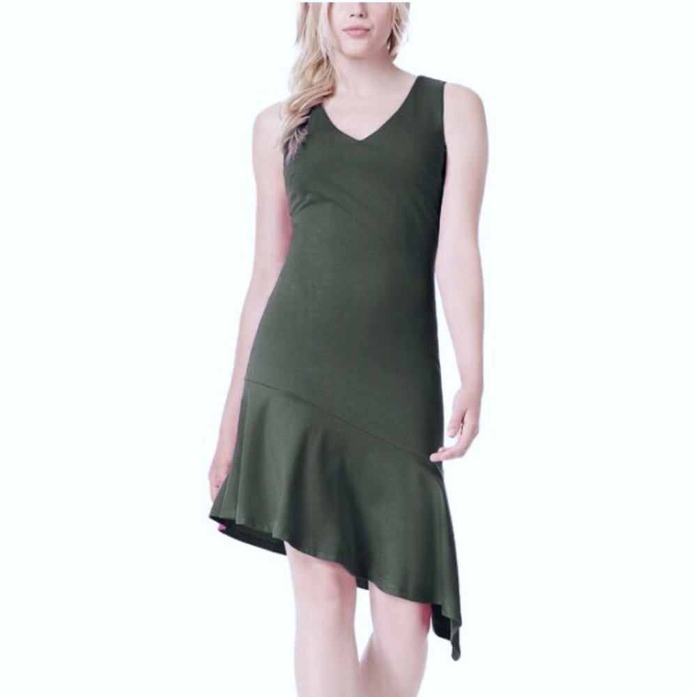 Bar III Sleeveless Asymmetrical Dress Size S Native Green Olive Green